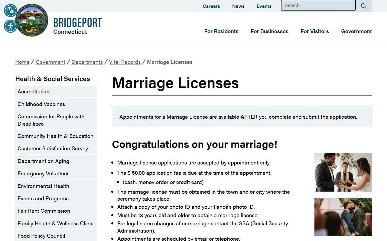 Bridgeport marriage license information