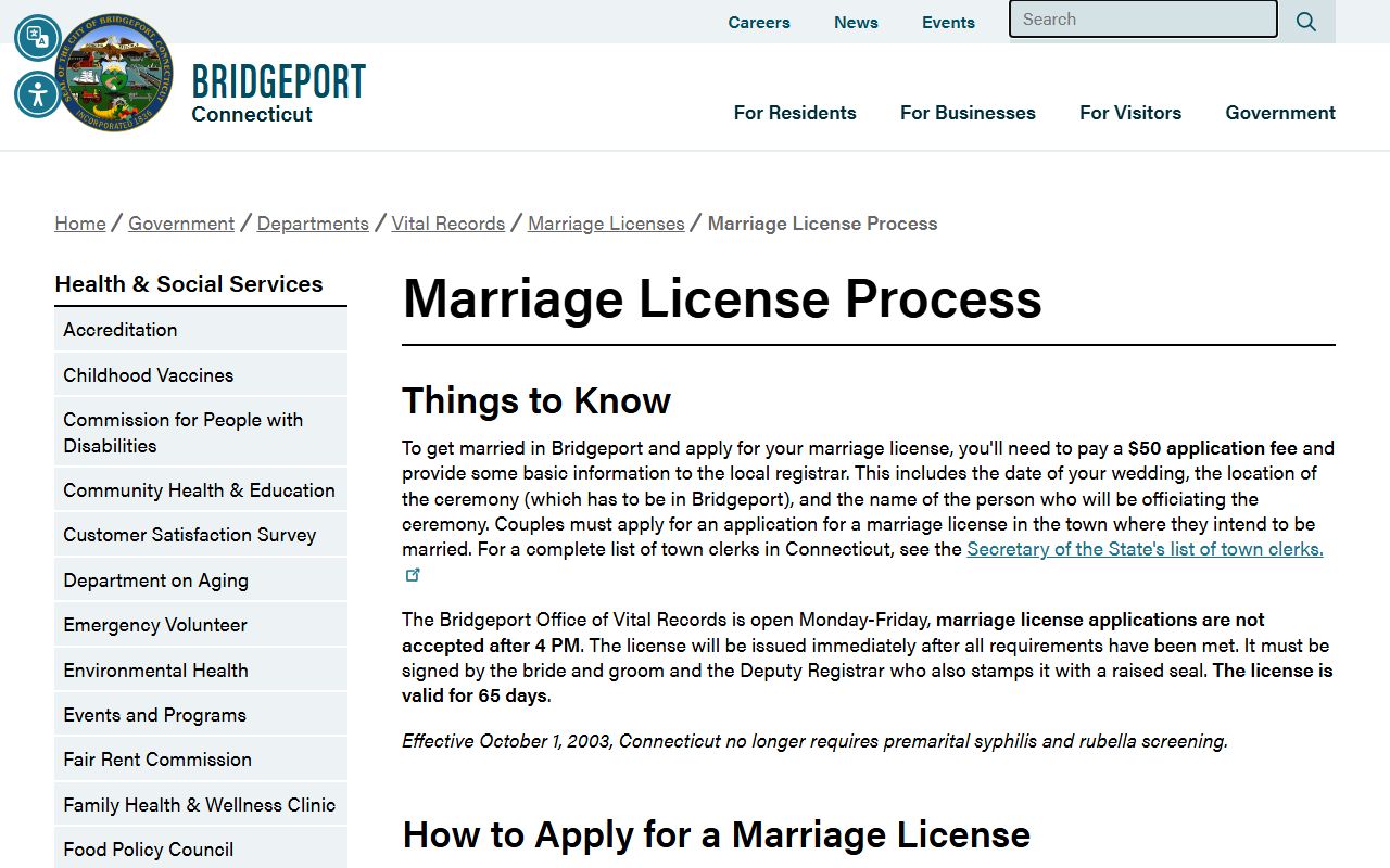 Bridgeport marriage license process