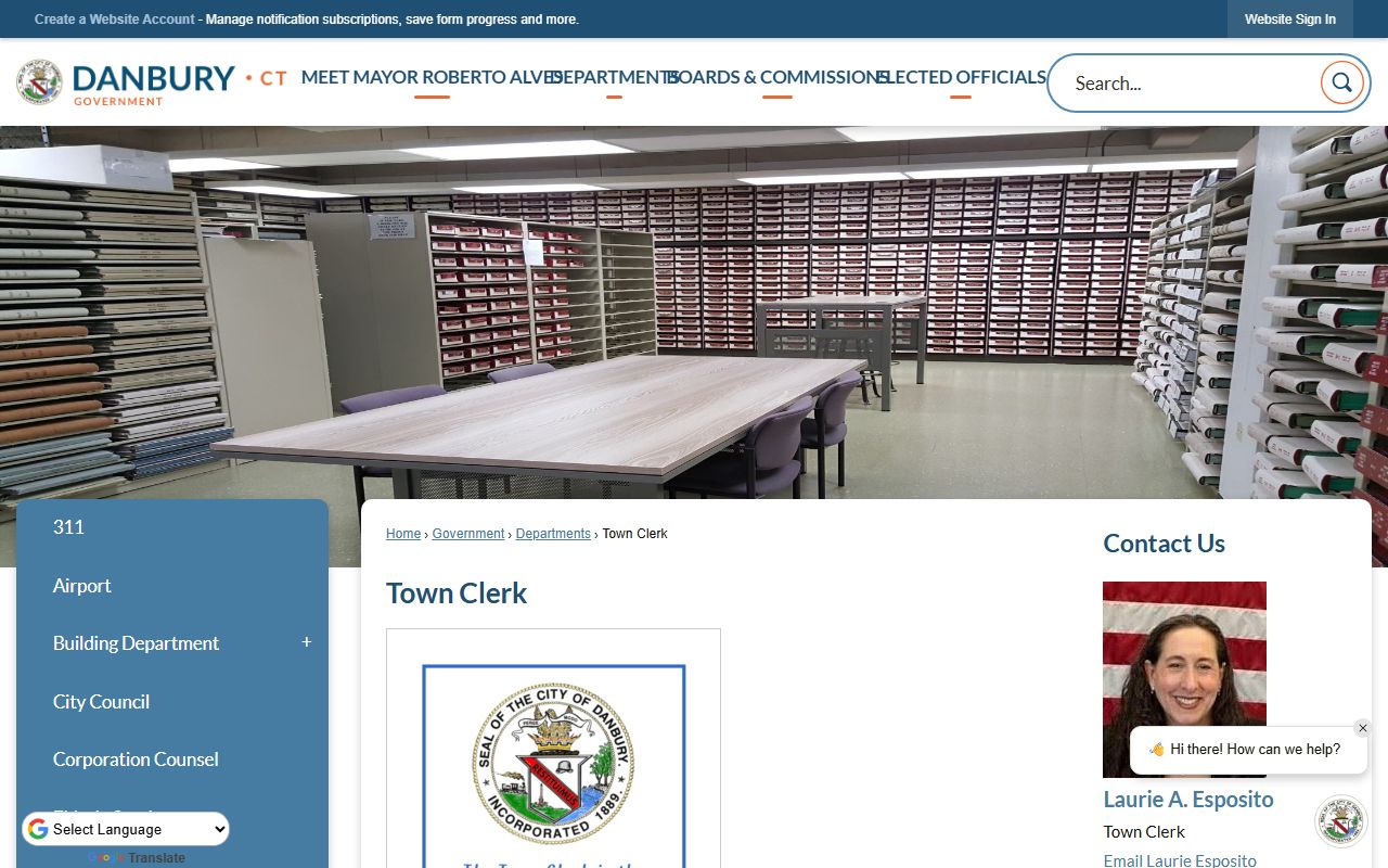 Danbury Town Clerk office at 155 Deer Hill Avenue where couples apply for marriage licenses