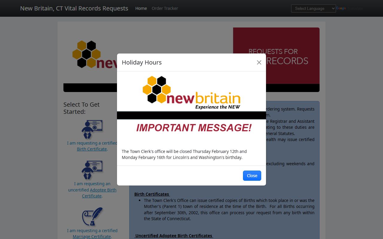 New Britain online marriage records ordering system through Permitium