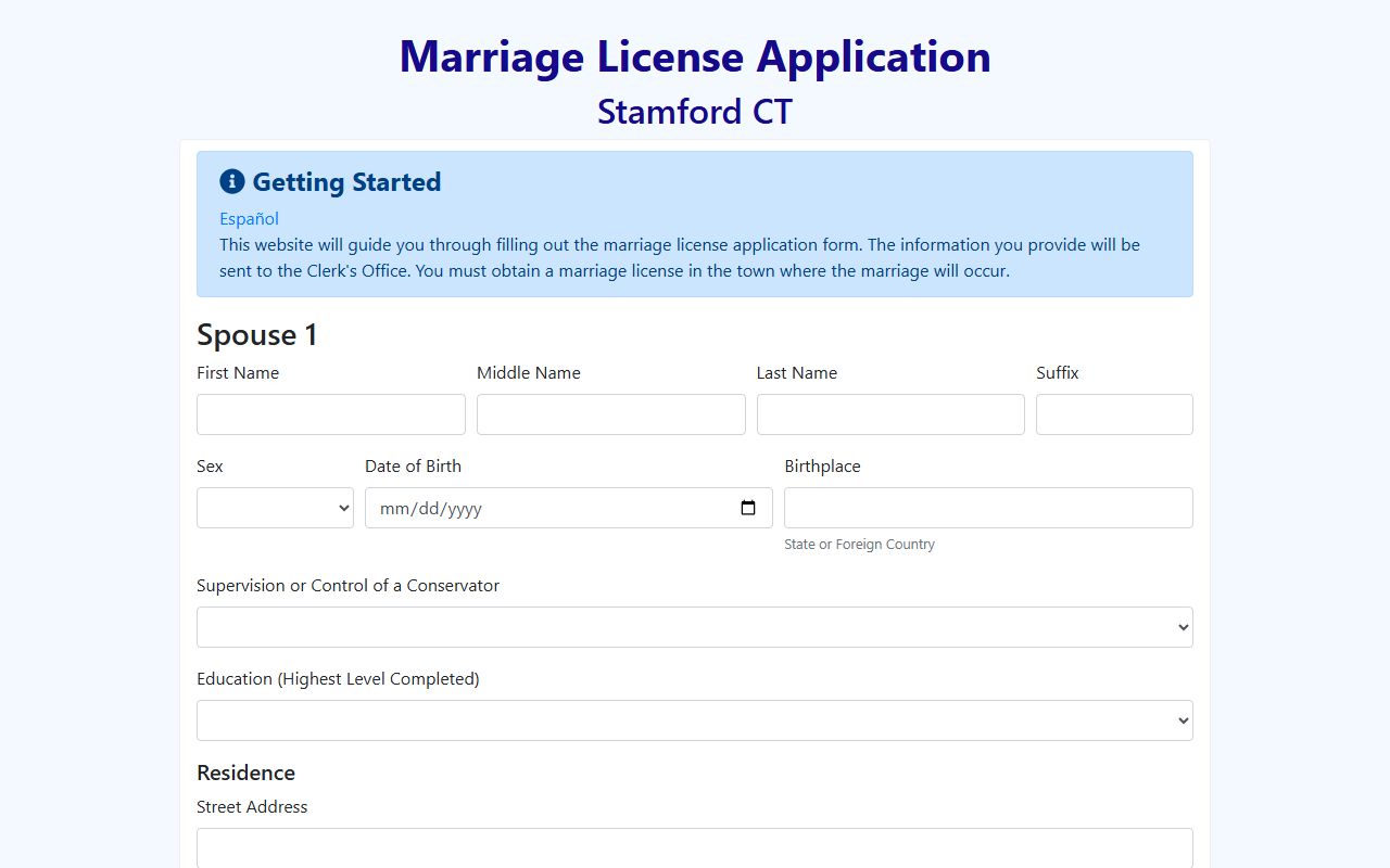Stamford marriage license application