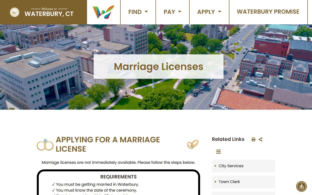 Waterbury marriage license information