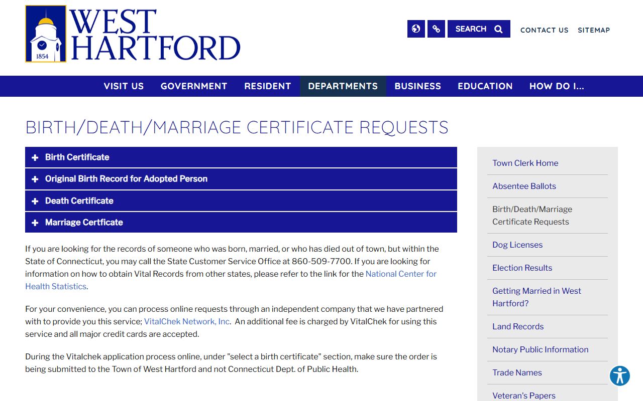 West Hartford Town Clerk office where couples apply for marriage licenses